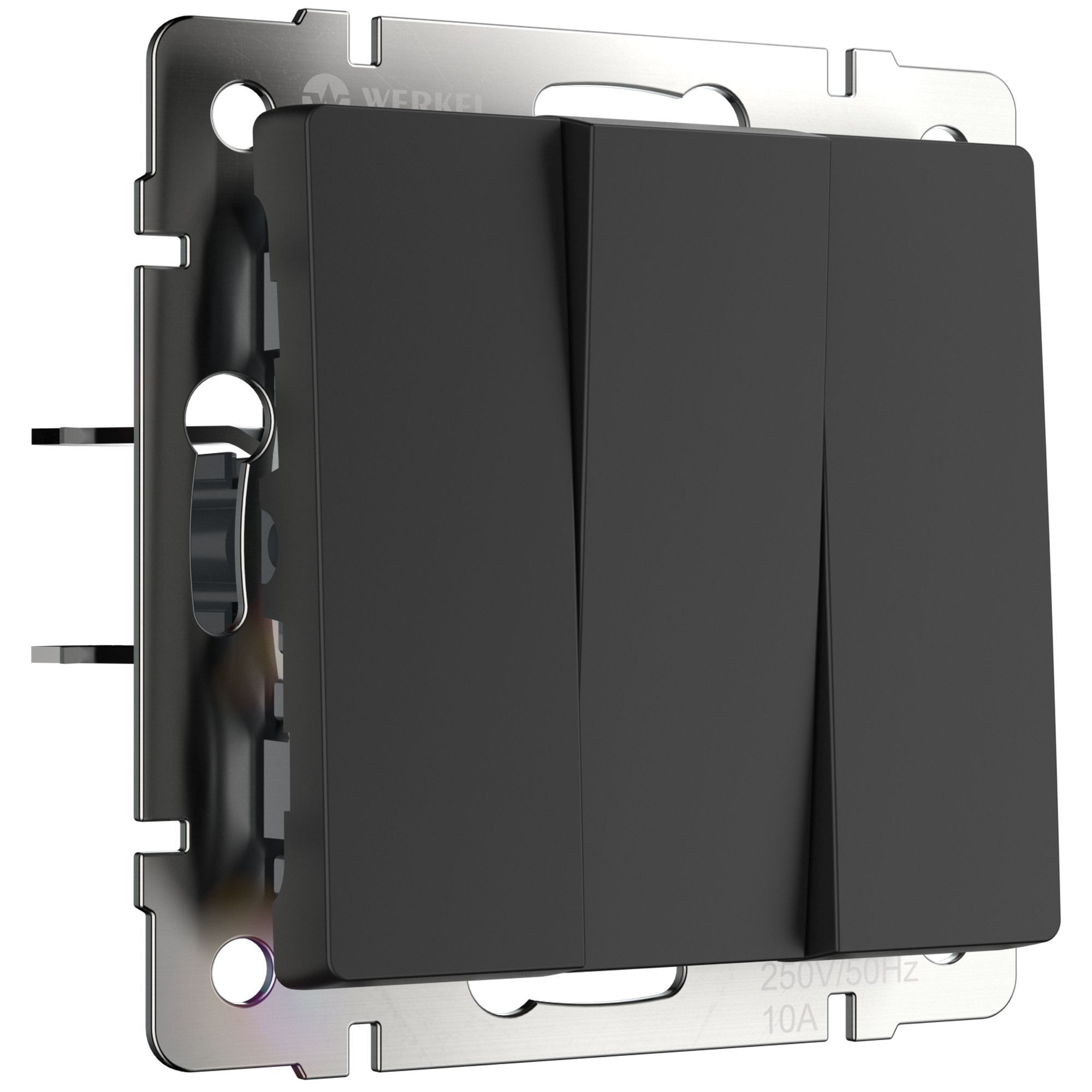 Выключатель трехклавишный  (черный матовый) Werkel Встраиваемые механизмы черные W1130008. Фото 1