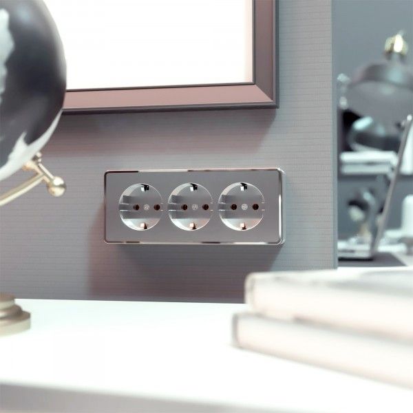 Розетка тройная с заземлением и шторками Gallant (серебряный) Werkel ...