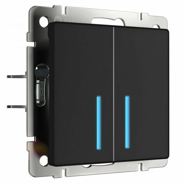 W4520008 Сенсорный выключатель двухклавишный с подсветкой 1000 Вт (черный матовый)